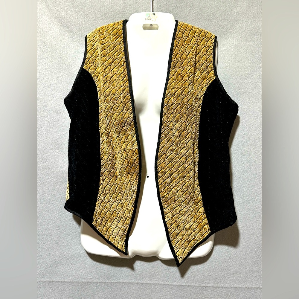 Laura Fisher Bonvallet Vintage Chenille Gold Black Textured Art to Wear Vest
